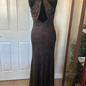 ABS Allen Schwartz - Black Gold Shimmer Cowl Neck Gown - Size M